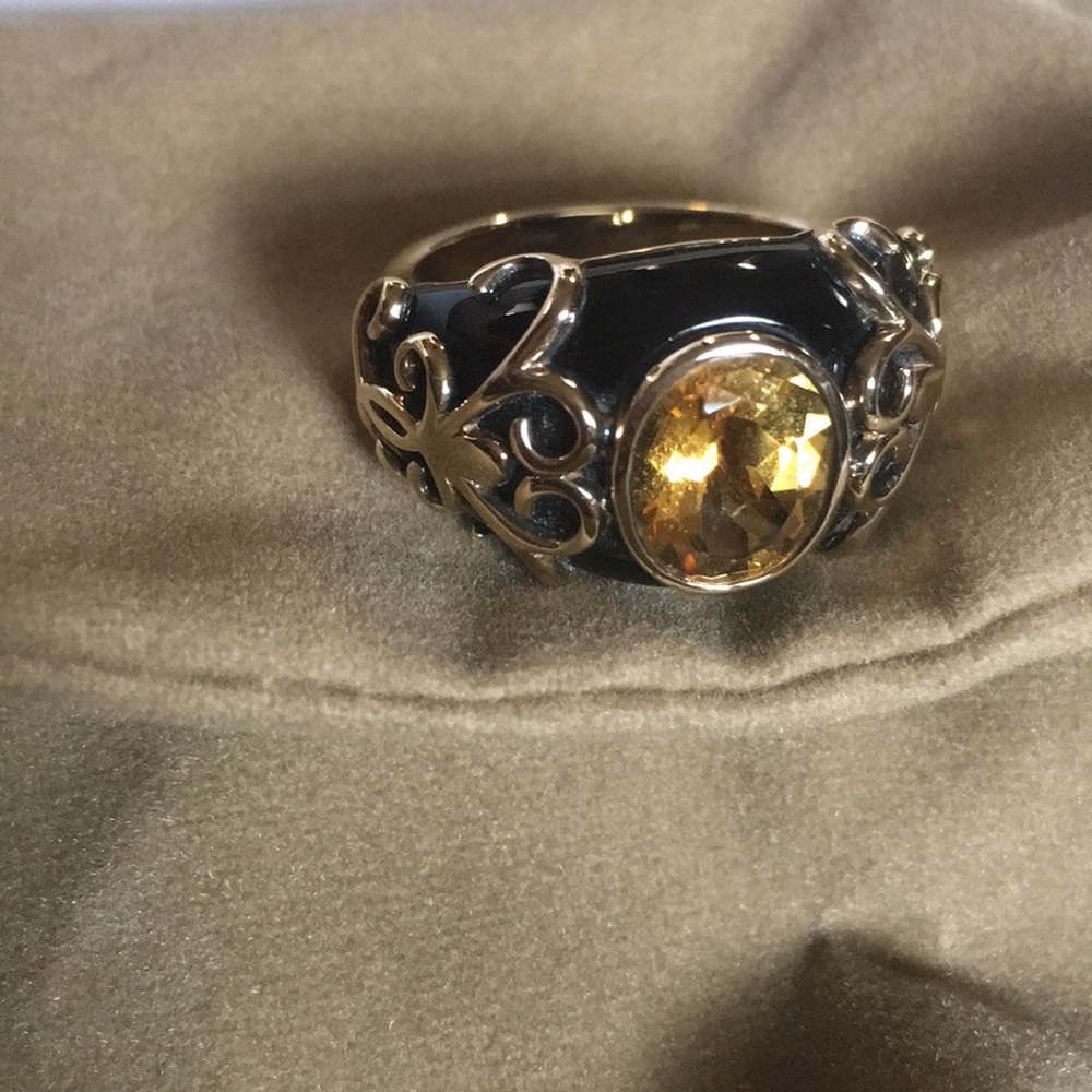 BEAUTIFUL Omar Torres 14K Clad Citrine & Onyx Ring 🎁🎁🎁